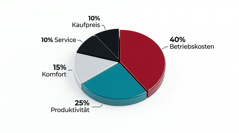 Kreisgrafik mit verschiedenen Werten zum Baggerkauf